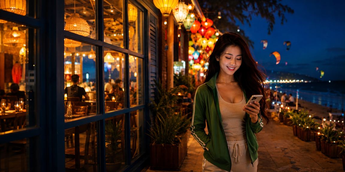 Người chơi Việt Nam thư giãn bên cà phê và điện thoại tại Mũi Né